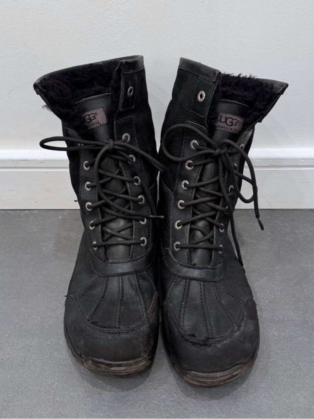 UGG Black Lace-Up Shearling Collar Boots